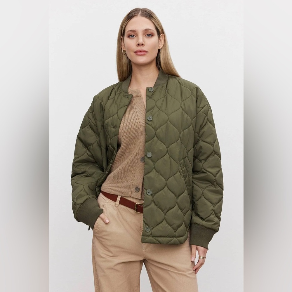 NWT Velvet by Graham & Spencer Quilted Puffer Jacket in Olive, L